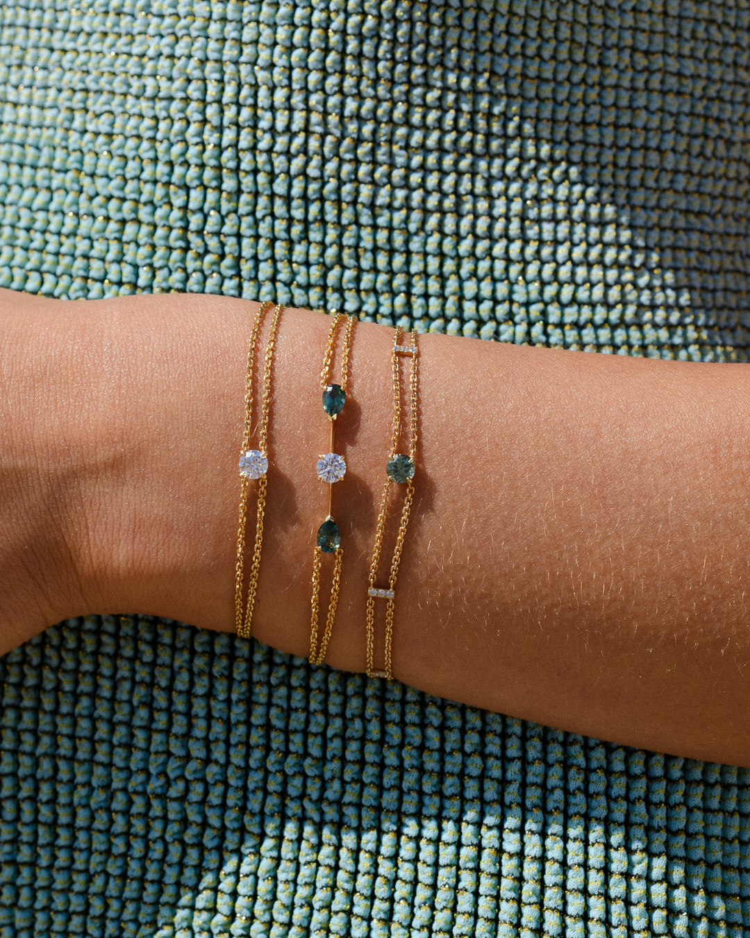 Solitaire And Small Diamonds Double Chain Bracelet