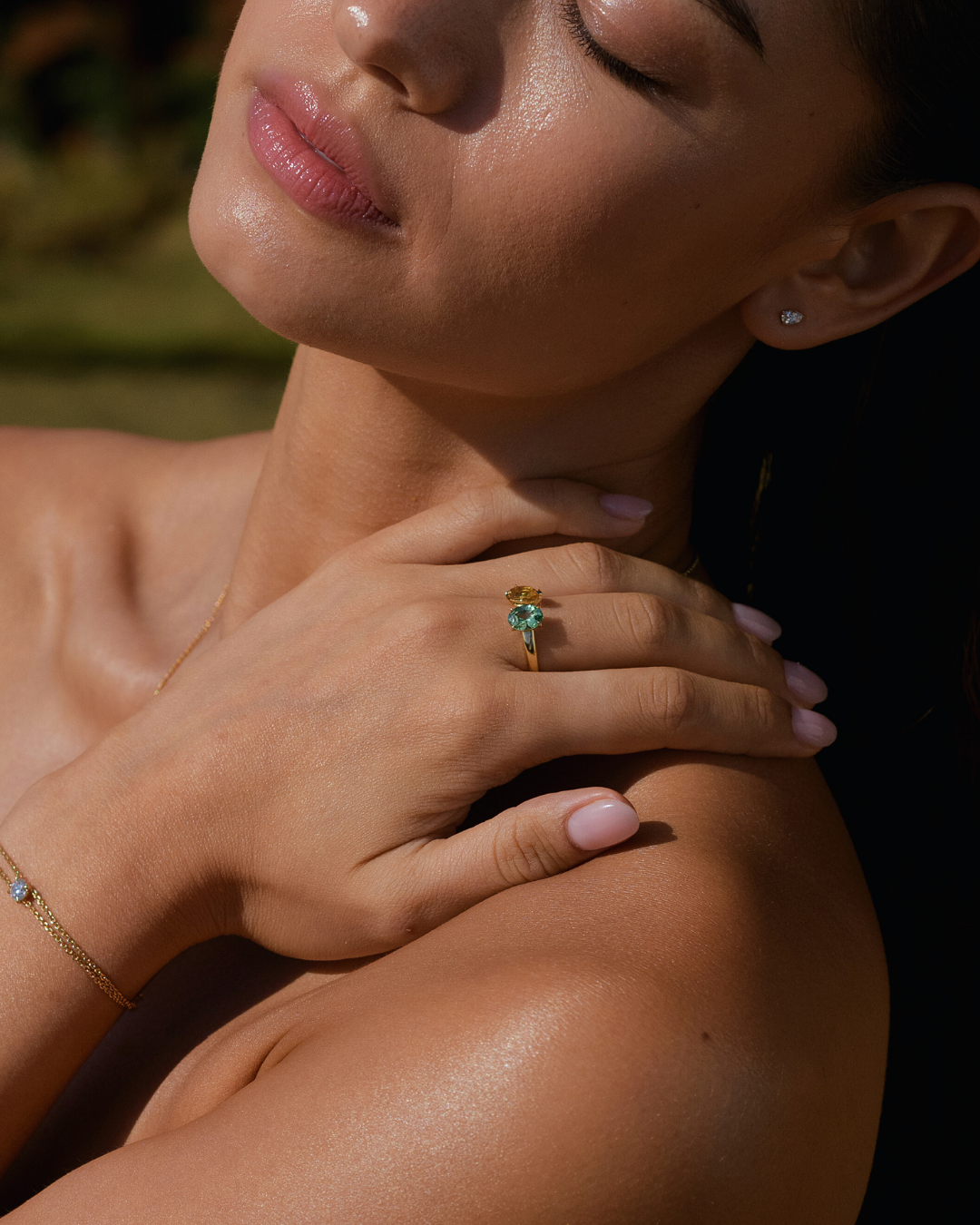 Tsavorite Citrine Ring Worn Bracelet