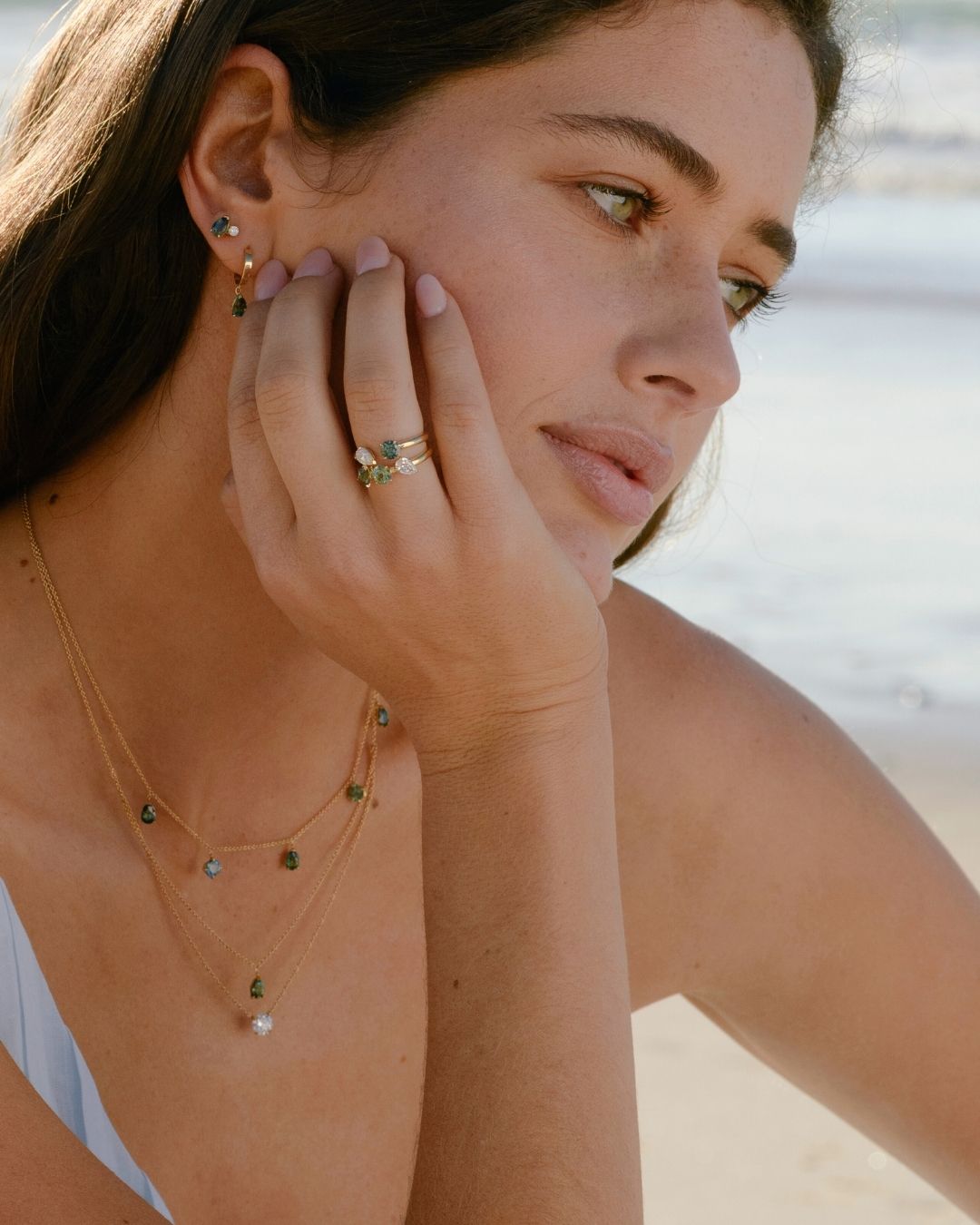 Five Sapphire Necklace Rings Diamonds
