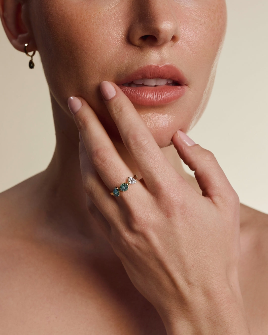 Studio Photo Three Stone Ring Sapphire Diamond