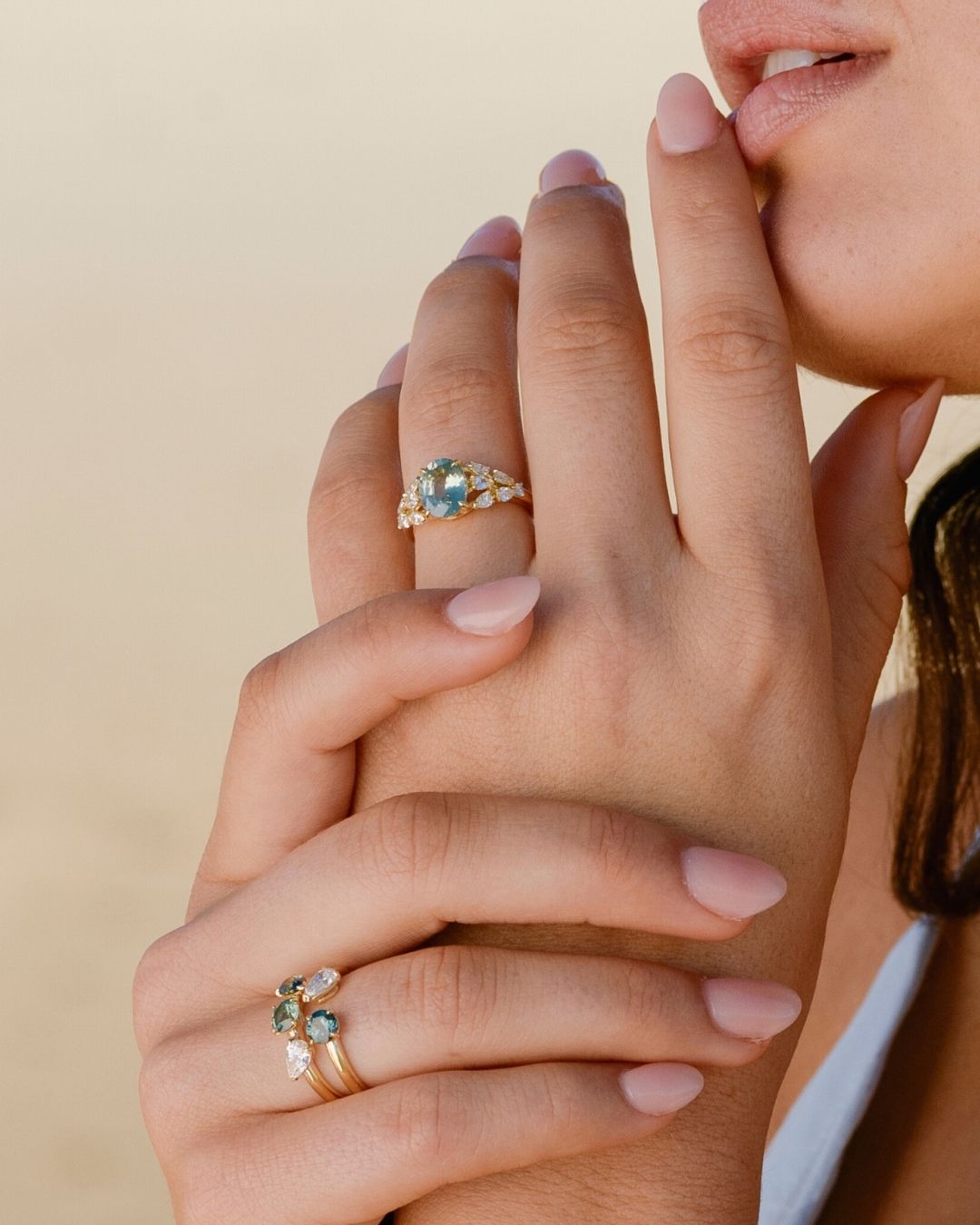 Tallow Cocktail Ring Sapphire Diamonds Worn